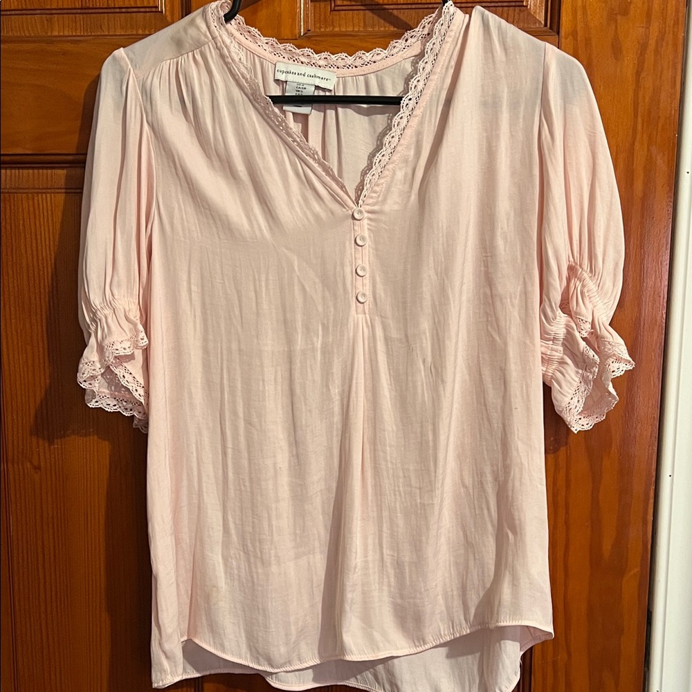 Pink Women’s Lace Trim Blouse